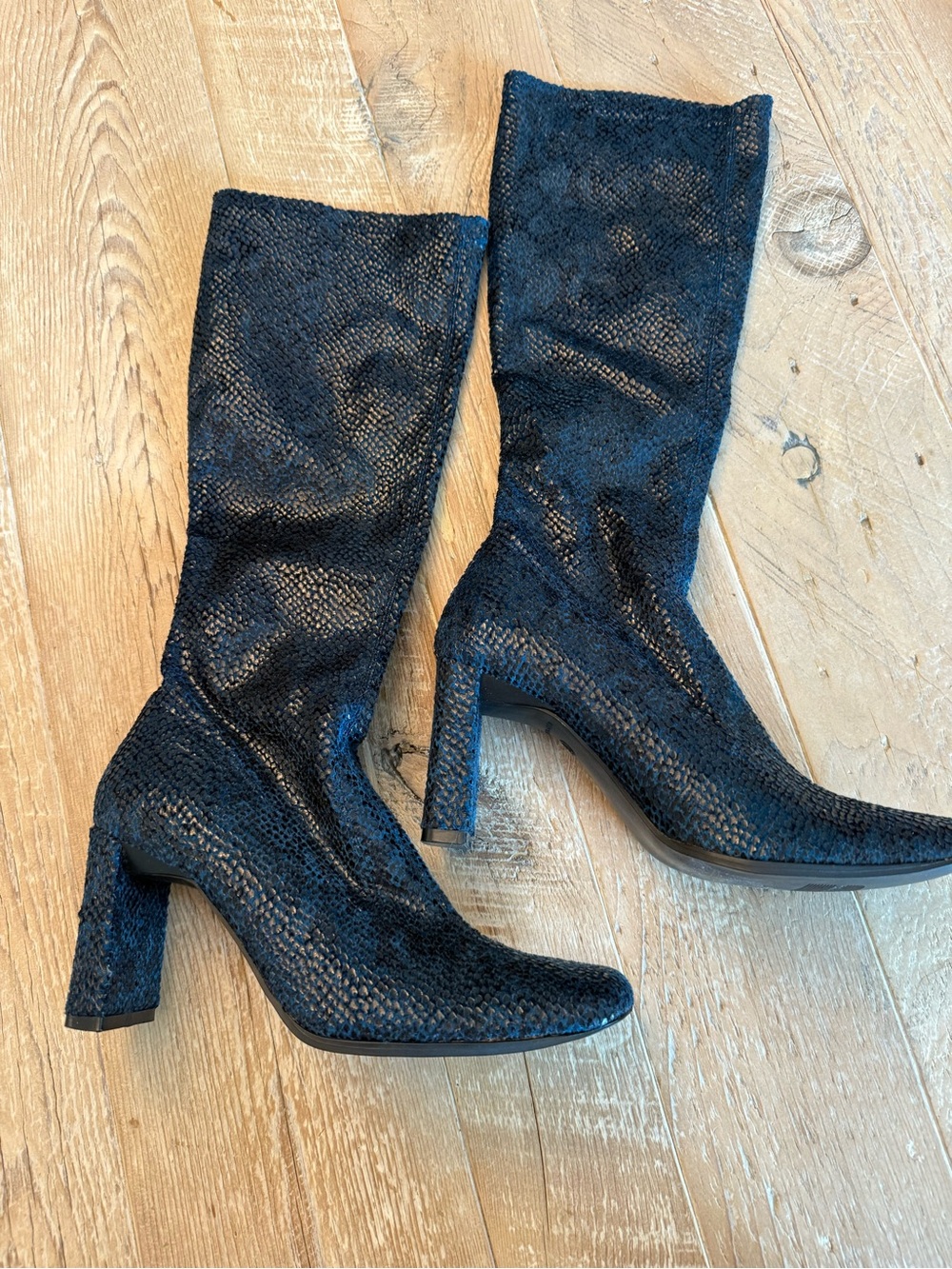 Chinese Laundry Blue Snake Skin Textured Mid-Calf Block Heel Boots 7.5 NWOT